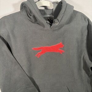 Greyson Hoodie Small Gray Red Fox Embroidery Pullover Preppy Unisex